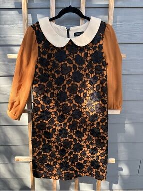 Nissa Mustard Lace Overlay Dress with Peter Pan Collar WhimsyGoth